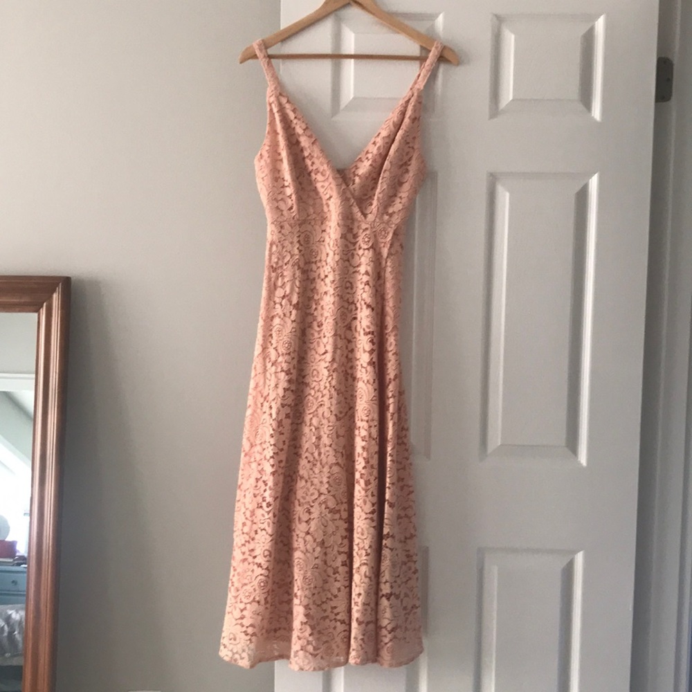 Bardot tea length Genoveve Lace Dress In Dusty Rose